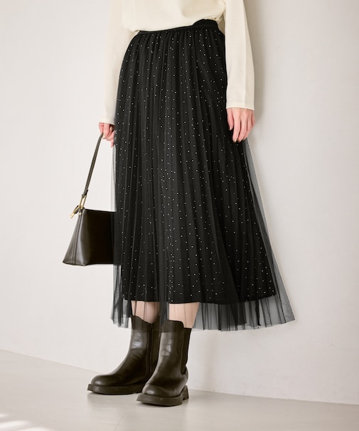 キラキラチュールプリーツスカート/着丈が選べる
