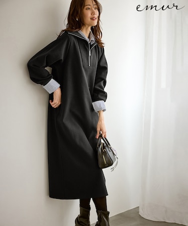 【emur/エミュール】圧縮起毛ステンニットワンピース