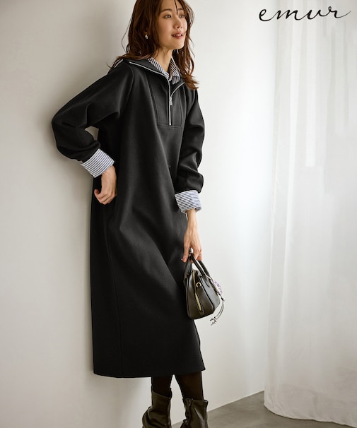 【emur/エミュール】圧縮起毛ステンニットワンピース