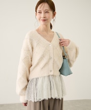 ダイヤチェック柄ループフェザーカーディガン