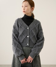 ダイヤチェック柄ループフェザーカーディガン