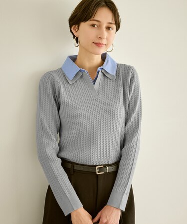 ダブルカラーミニケーブルニット