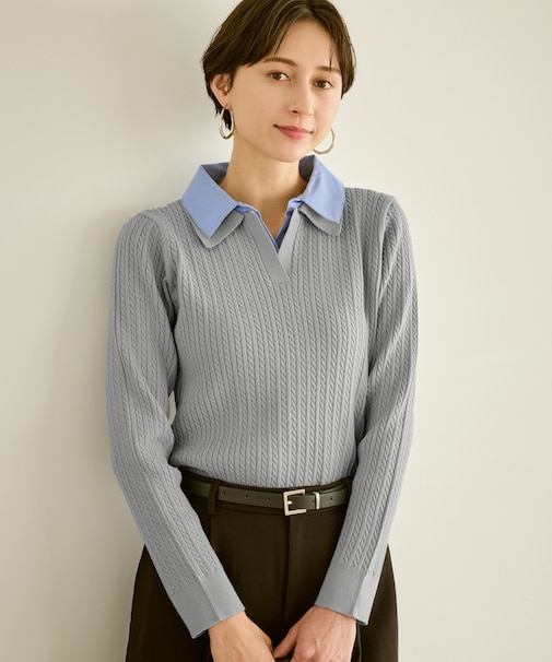 ダブルカラーミニケーブルニット