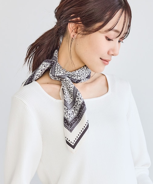 花柄×パターン柄スカーフ 70cm