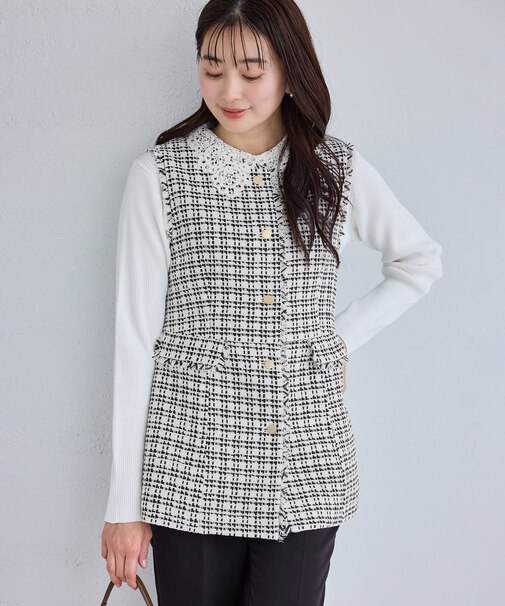 【WEB限定カラー】ツイード金ボタンジレベスト/セレモニー対応・リンクコーデ