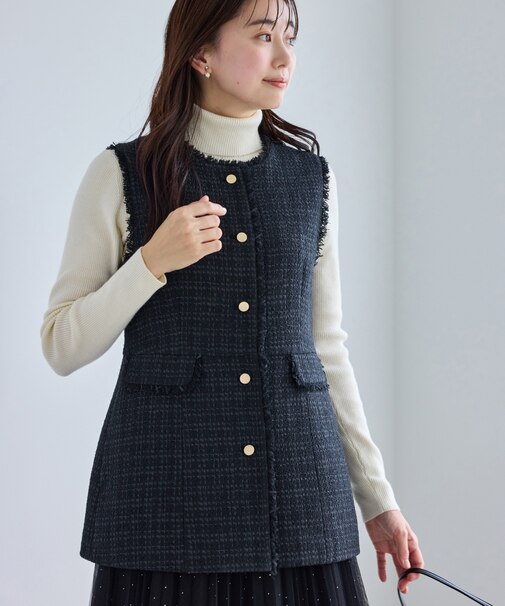 【WEB限定カラー】ツイード金ボタンジレベスト/セレモニー対応・リンクコーデ