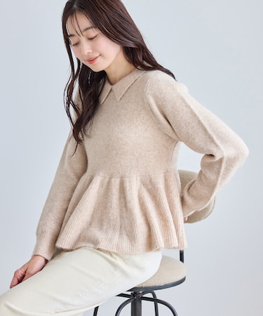 アンゴラ混ペプラムニット