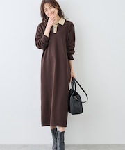 配色スキッパーニットワンピース