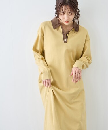 配色スキッパーニットワンピース