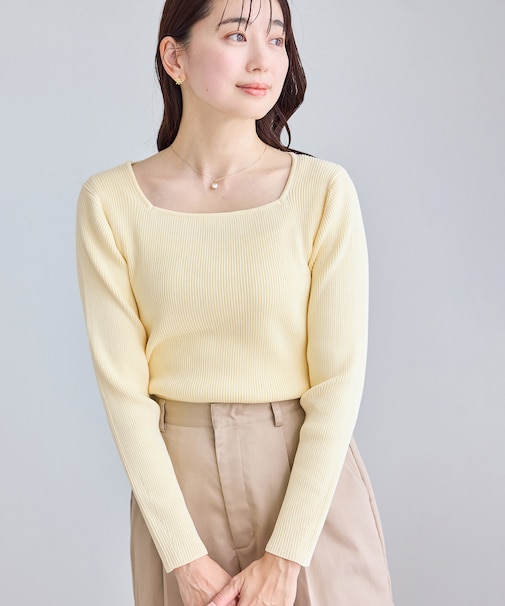 スクエアネックリブニット