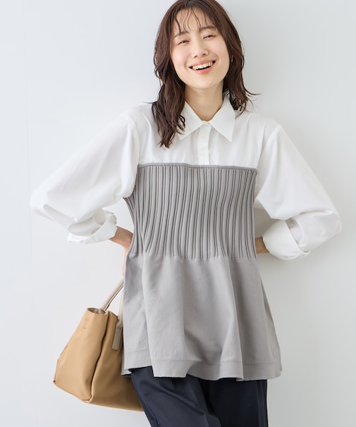 シャツドッキングペプラムニット