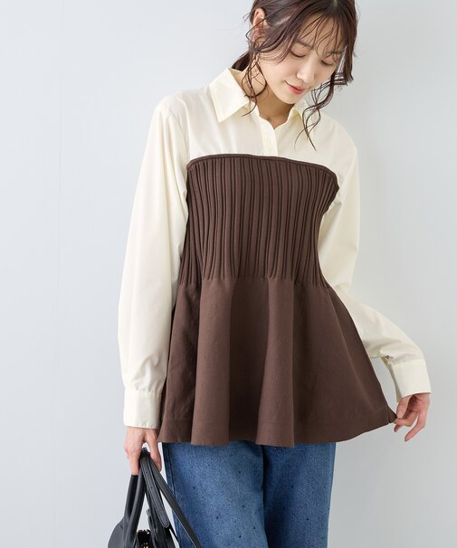 シャツドッキングペプラムニット