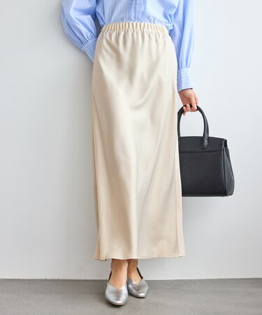 細見えバイアスサテンスカート/イージーケア