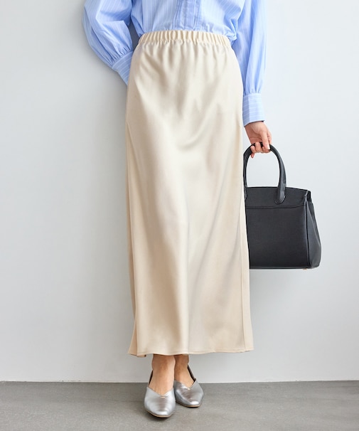 細見えバイアスサテンスカート/イージーケア