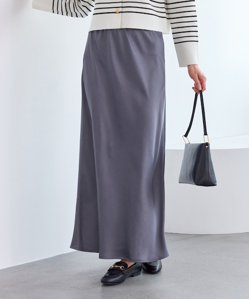 細見えバイアスサテンスカート/イージーケア