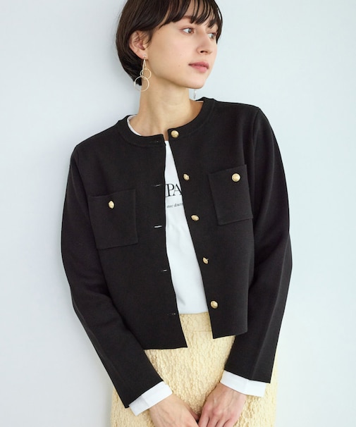 ミラノリブ金ボタンニットカーディガン