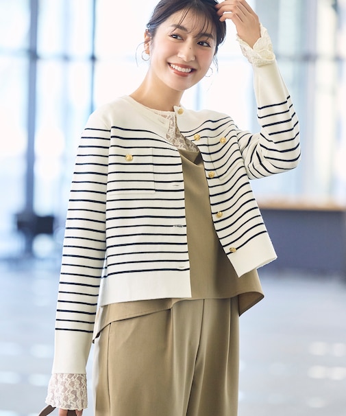 ミラノリブ金ボタンニットカーディガン