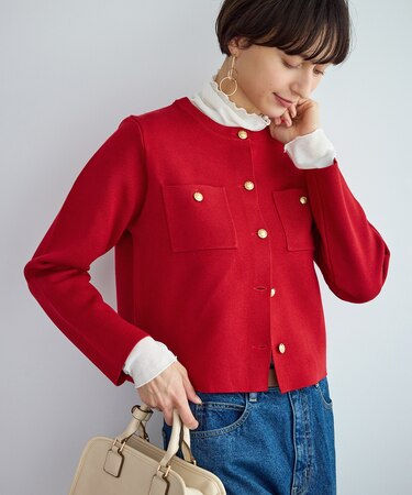 ミラノリブ金ボタンニットカーディガン