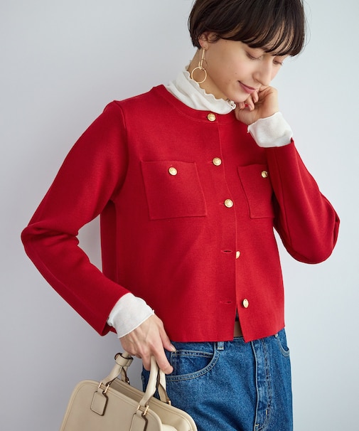 ミラノリブ金ボタンニットカーディガン