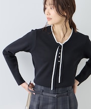 配色リボンパールニット