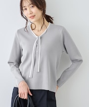 配色リボンパールニット