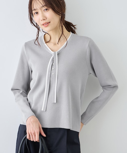 配色リボンパールニット