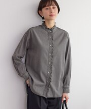 シャンブレーフリルシャツ/イージーケア