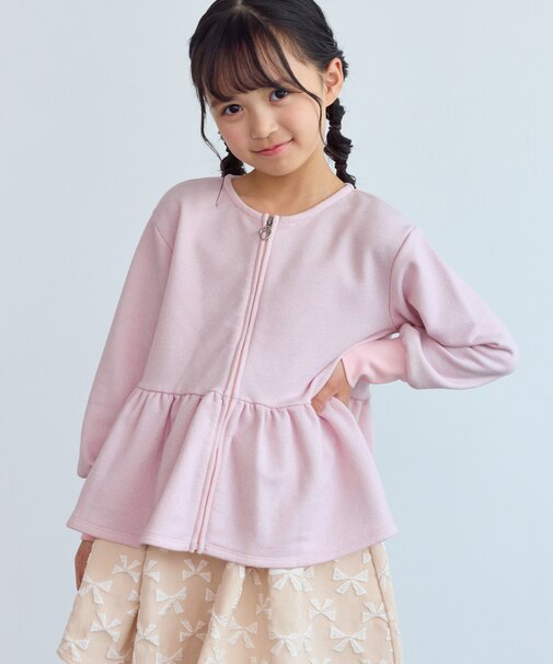 【KIDS/キッズ】ラメ裏毛ペプラムジップカーディガン