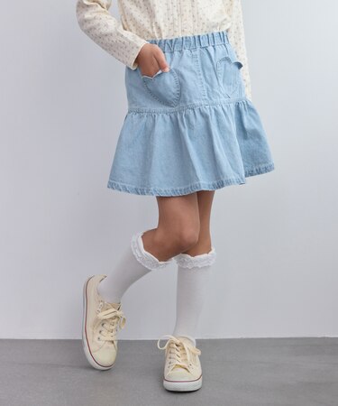 【KIDS/キッズ】インパンツ付きハートポケットデニムスカート