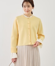 襟フリルドッキングカーディガン