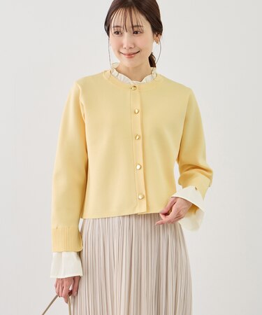 襟フリルドッキングカーディガン