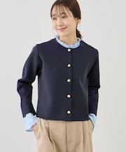 襟フリルドッキングカーディガン