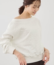 2WAYボートネック花柄ふくれジャガードプルオーバー