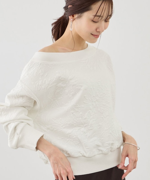 2WAYボートネック花柄ふくれジャガードプルオーバー