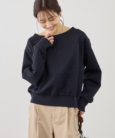 2WAYボートネック花柄ふくれジャガードプルオーバー