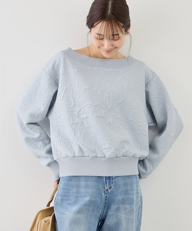 2WAYボートネック花柄ふくれジャガードプルオーバー