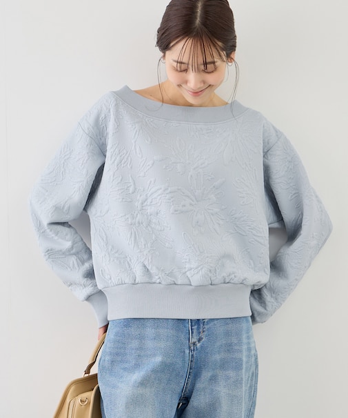 2WAYボートネック花柄ふくれジャガードプルオーバー