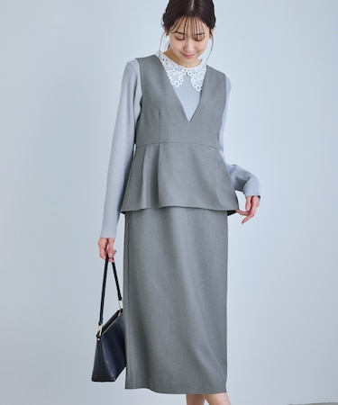 レイヤード風ペプラムジャンパースカート