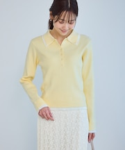 レイヤード風ヘンリーネックリブニット