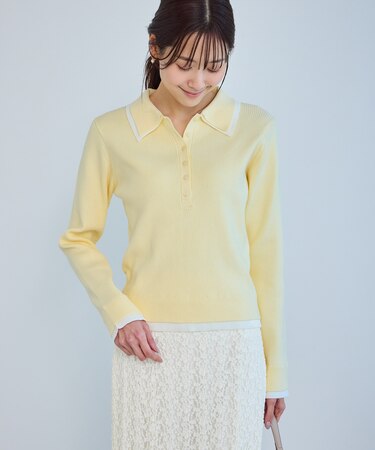 レイヤード風ヘンリーネックリブニット