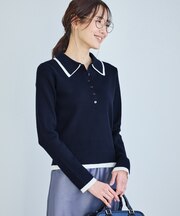 レイヤード風ヘンリーネックリブニット