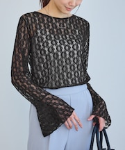 ベルスリーブレースカットトップス