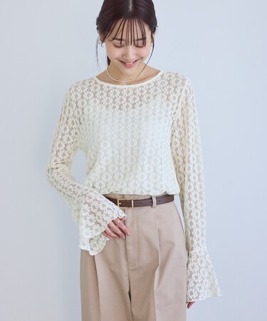 ベルスリーブレースカットトップス