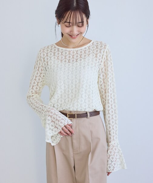 ベルスリーブレースカットトップス