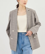 メランジドビーチェックジャケット/セットアップ対応・防シワ・接触冷感