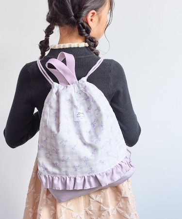 【KIDS/キッズ】チェック×リボン柄ナップザック