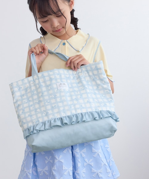 30 ギンガムチェック チェリーレッスンバッグ 水色　フリル KIDS/キッズ】チェック×リボン柄レッスンバッグ｜ロペピクニックの通販