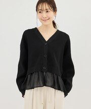 異素材ドッキングニットカーディガン/イージーケア