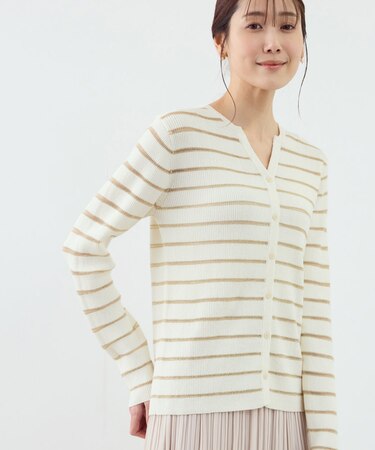 シアーボーダーニットカーディガン