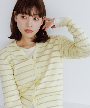 シアーボーダーニットカーディガン